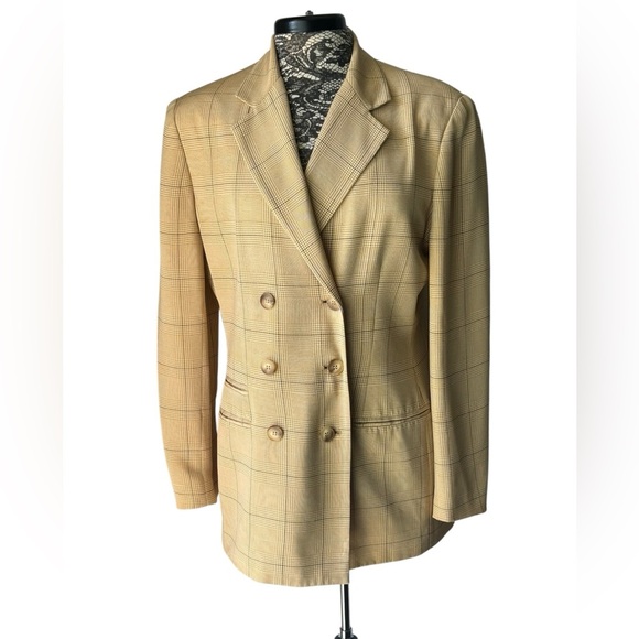 Evan Picone 100% Silk Plaid Double Breasted Blazer Size 12 - Picture 3 of 9